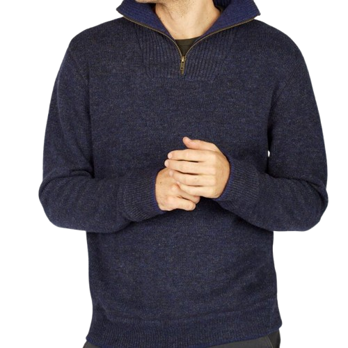 Men's Lambswool Half Zip Aran Navy Jumper