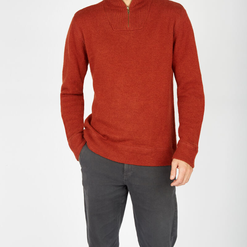 Men's Lambswool Half Zip Knit Russet Jumper