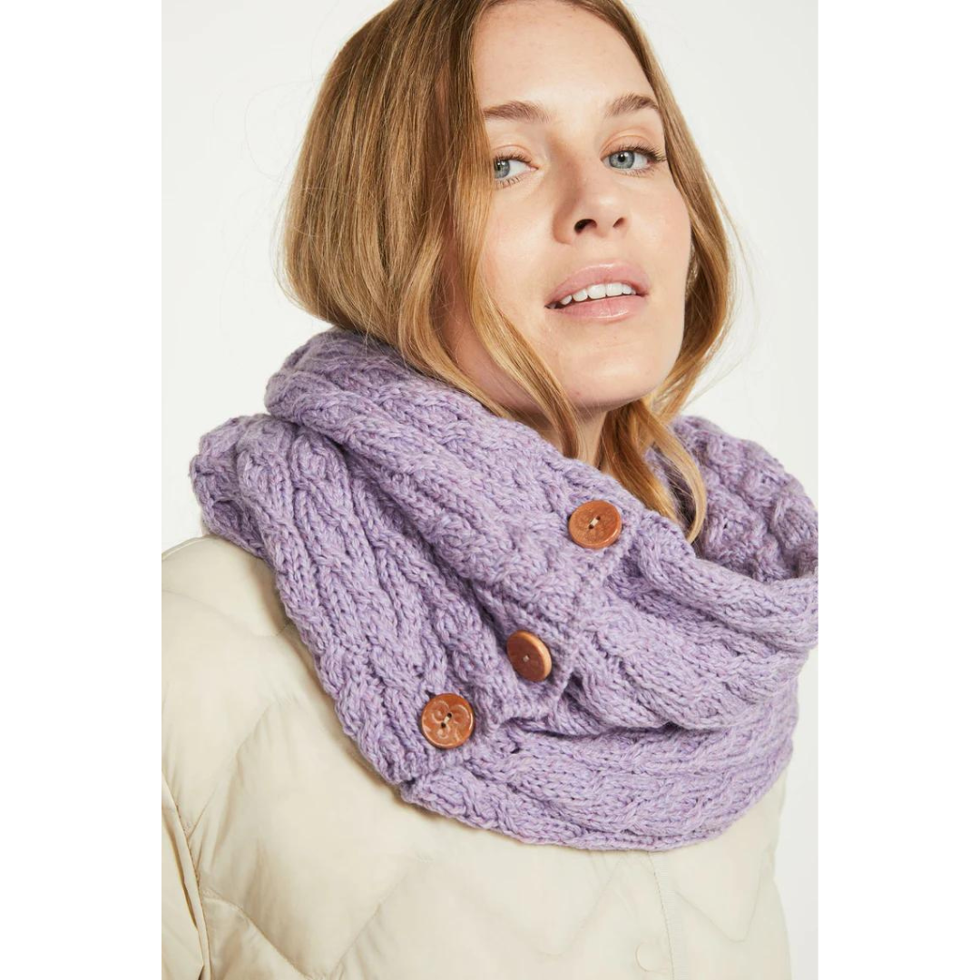 Ladies Buttoned Aran Lilac Snood Scarf
