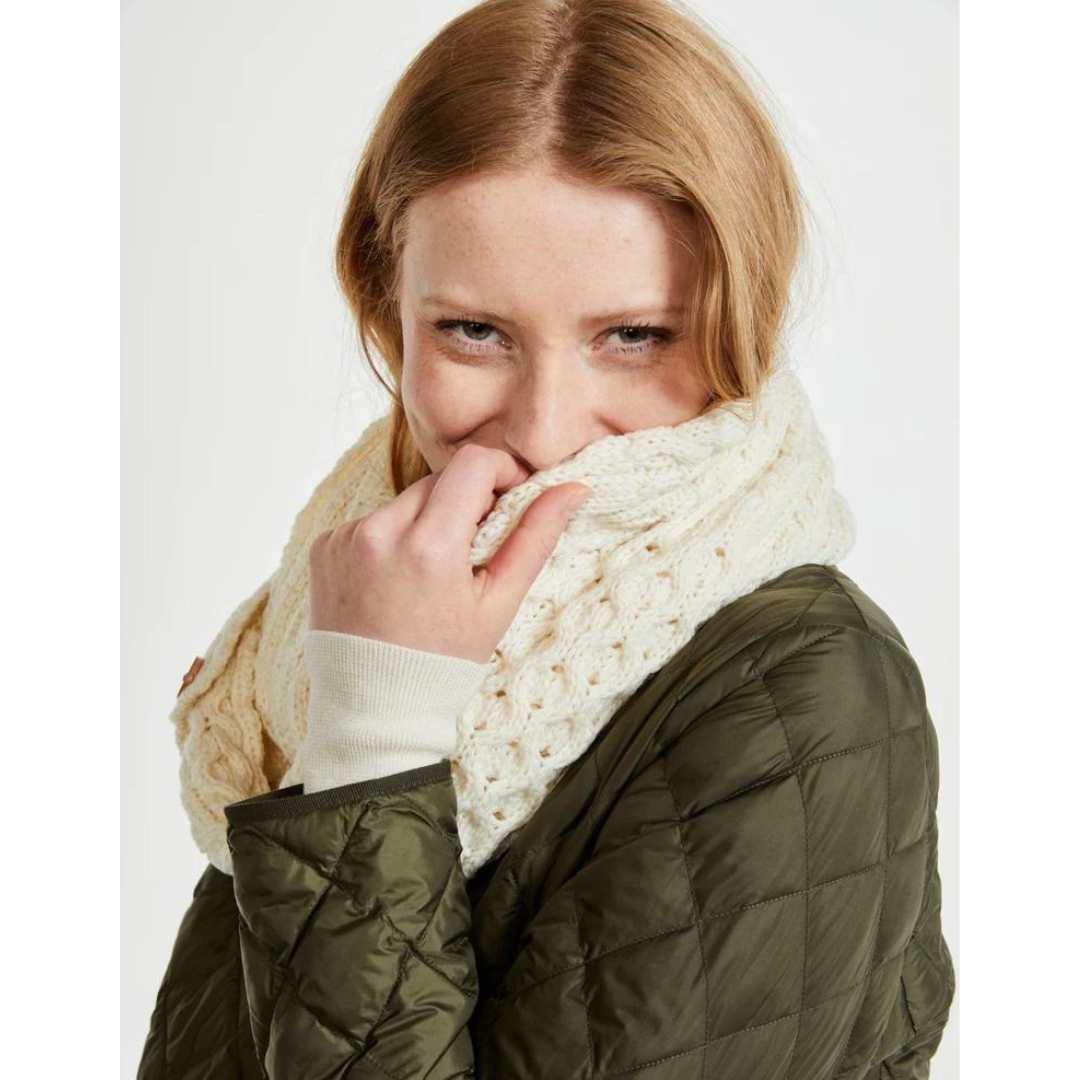 Ladies Buttoned Aran Natural Snood Scarf