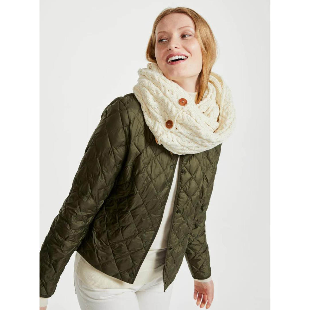 Ladies Buttoned Aran Natural Snood Scarf