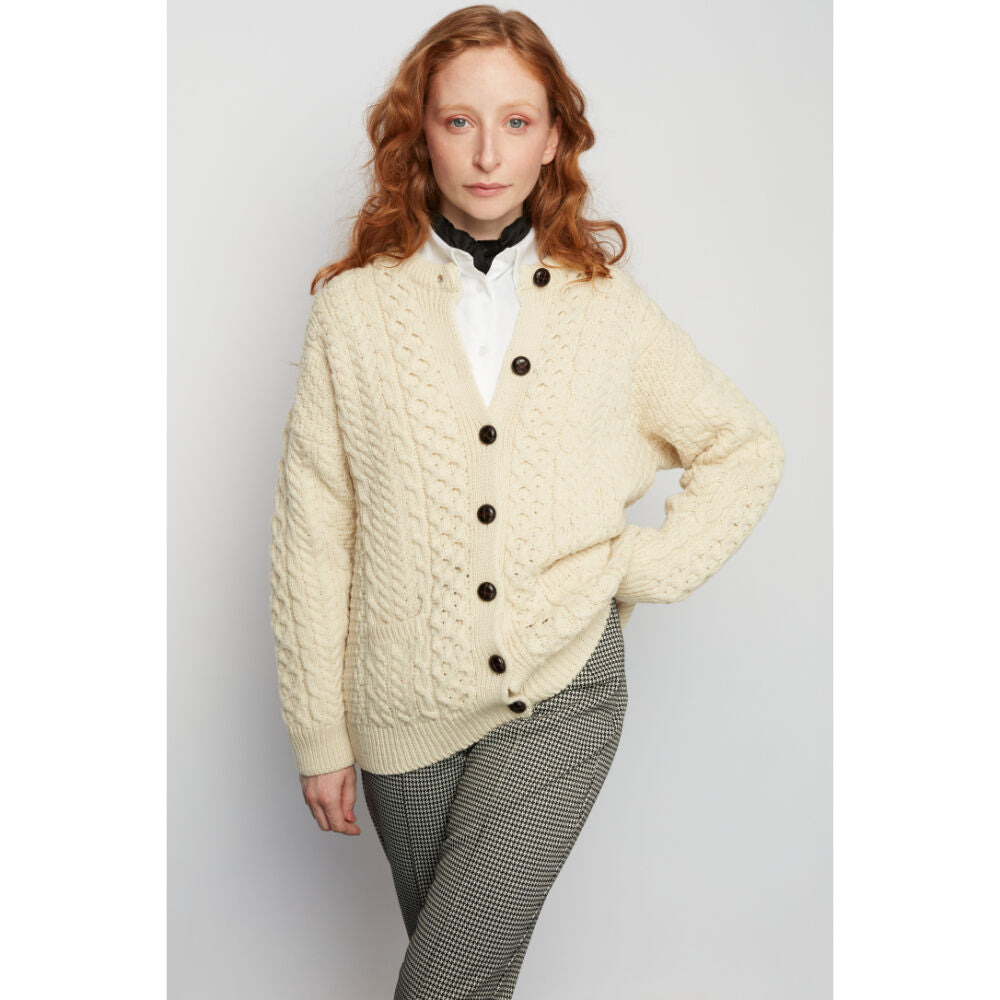 Aran Lumber Cardigan with Pockets Cream