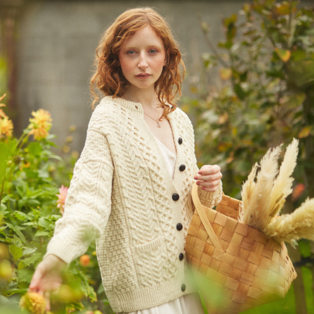 Aran Lumber Cardigan with Pockets Cream
