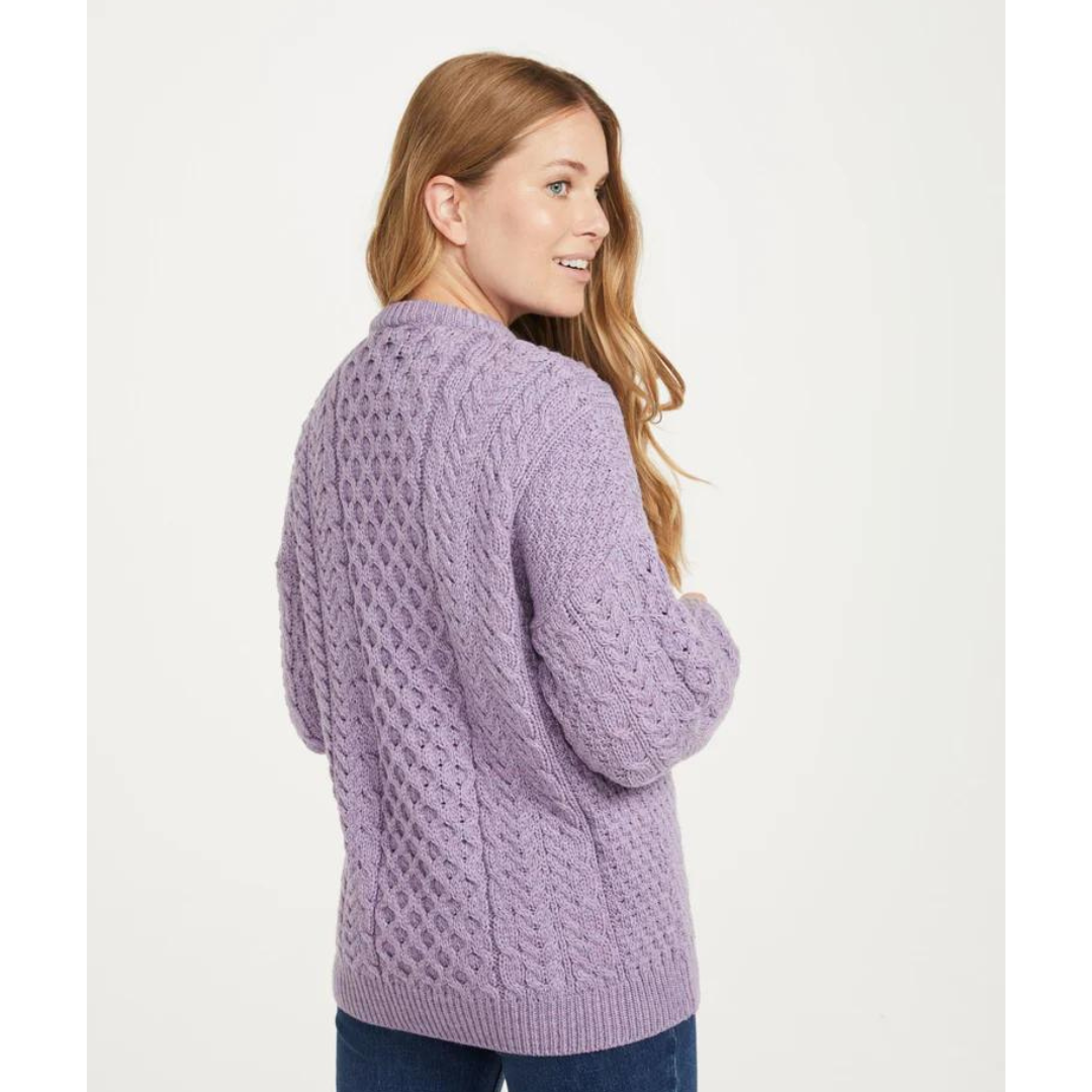Ladies Aran Lumber Lilac Cardigan