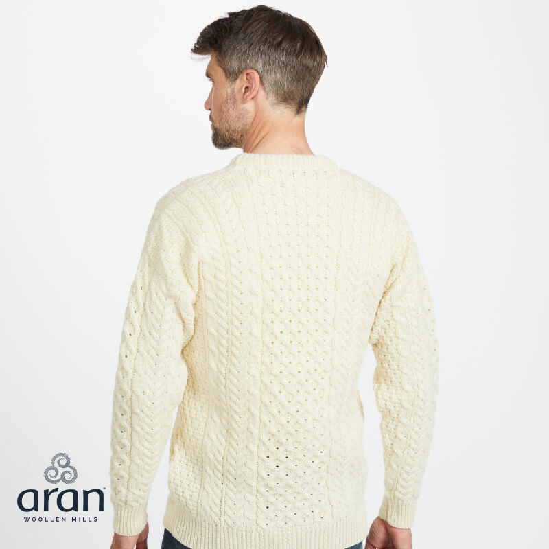 Unisex Traditional Aran Crew Neck White Jumper