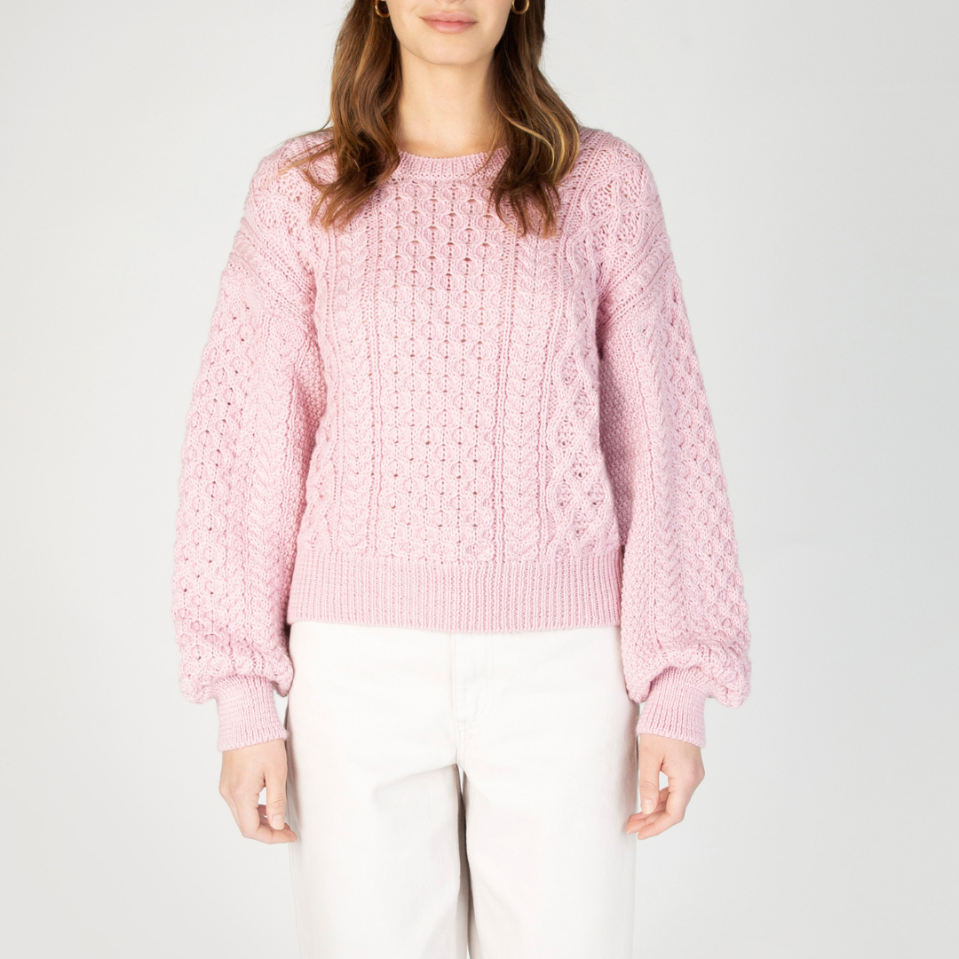 Ladies Honeysuckle Cropped Aran Pink Sweater