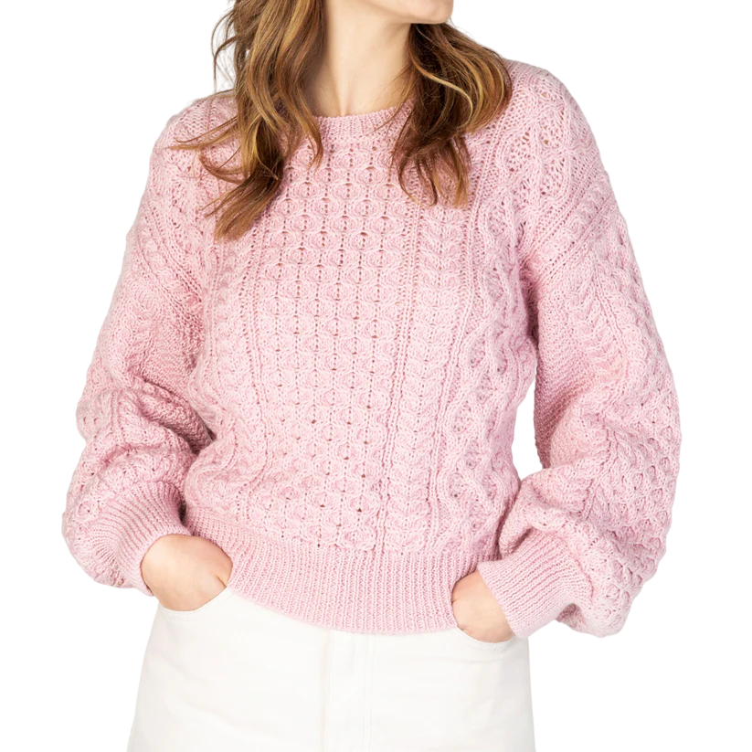 Ladies Honeysuckle Cropped Aran Pink Sweater