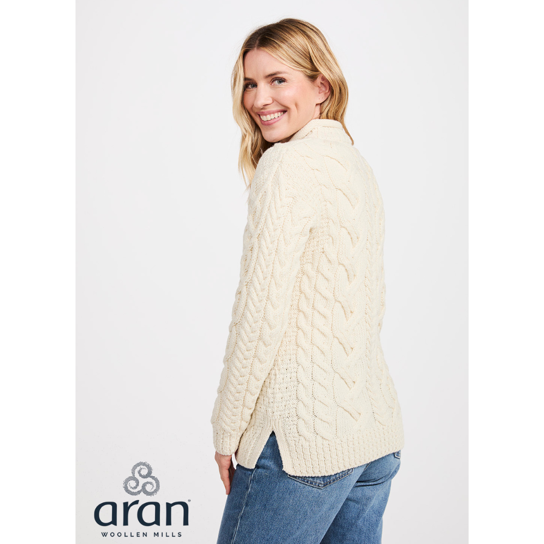 Ladies Asymmetrical Roll Neck Cream Jumper
