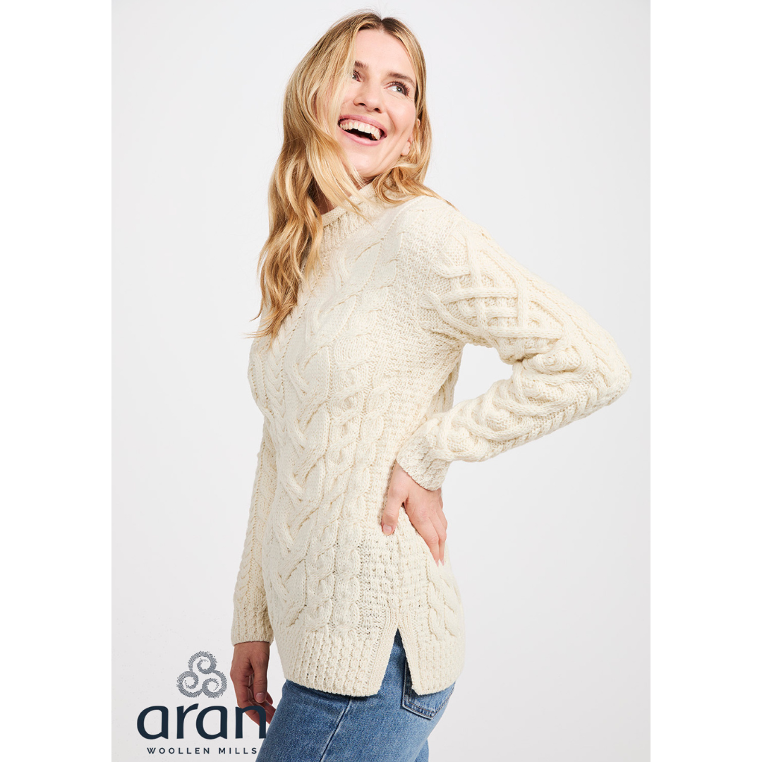 Ladies Asymmetrical Roll Neck Cream Jumper