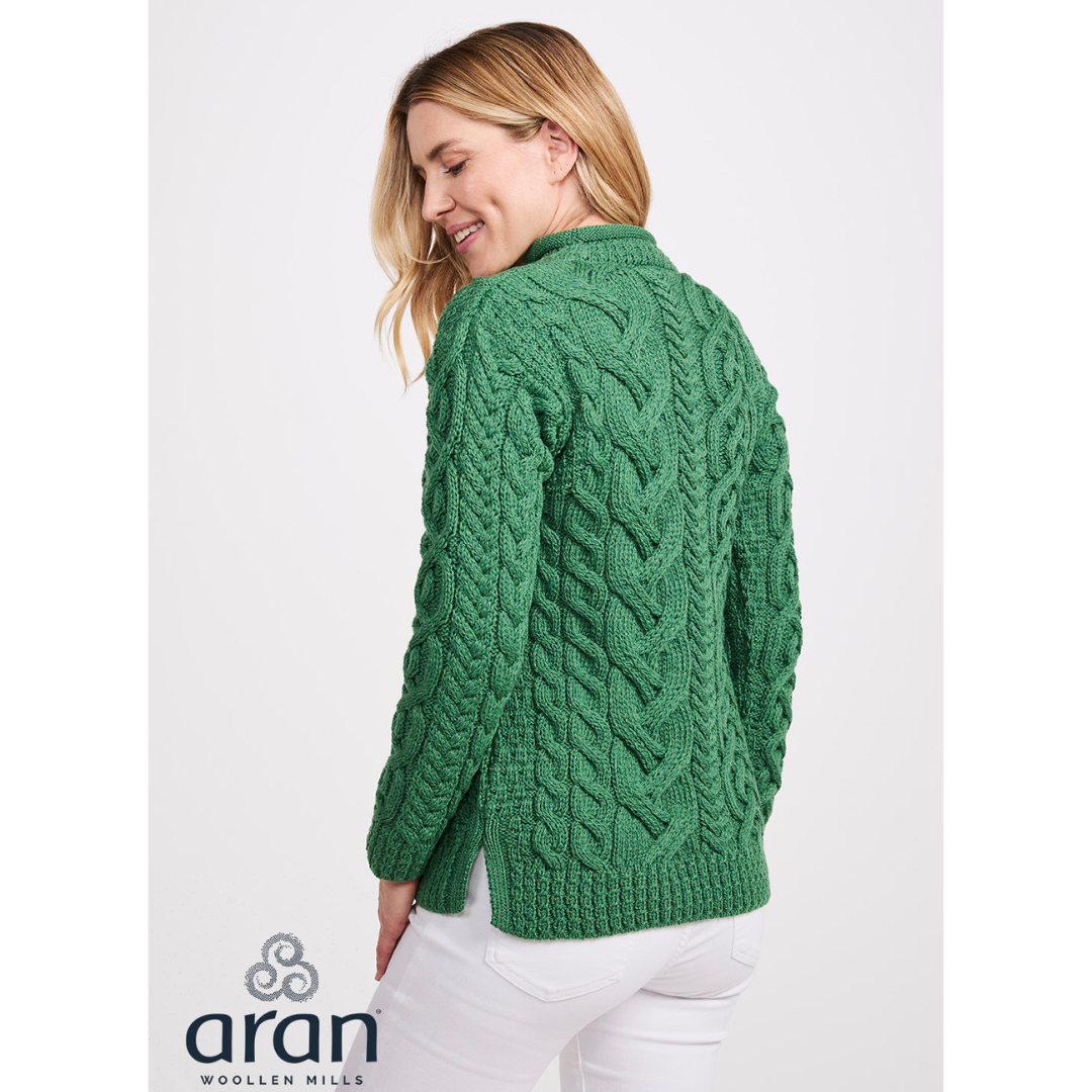 Ladies Asymmetrical Roll Neck Green Jumper
