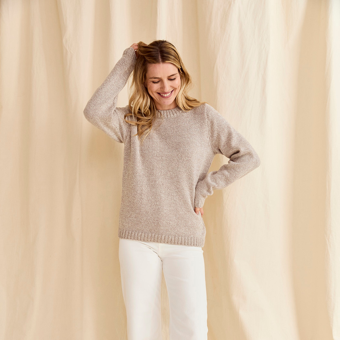 Ladies Aran Supersoft Crewneck Oatmeal Jumper