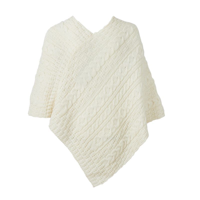 Ladies Buttoned Aran Natural Poncho