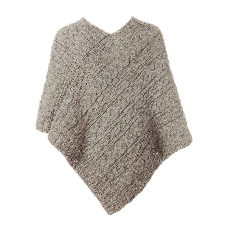 Ladies Aran With Button Detail Oatmeal Poncho