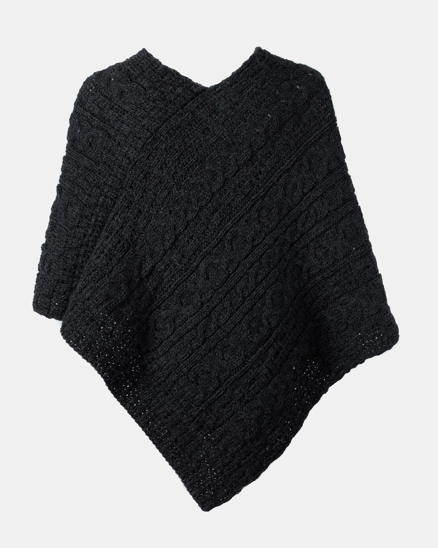 Ladies Aran Poncho With Button Detail Charcoal
