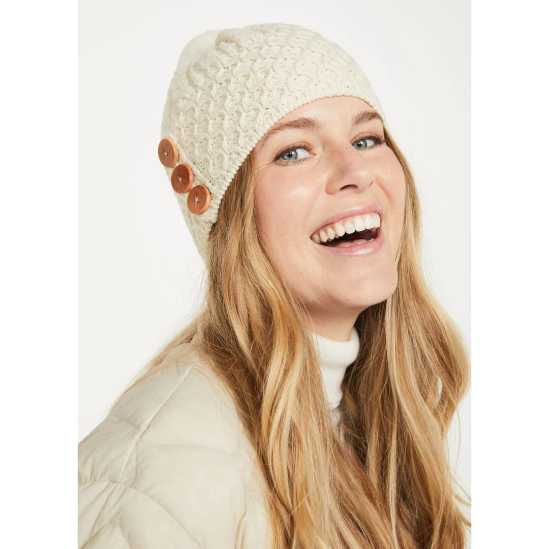 Ladies Aran Bauble Natural Hat