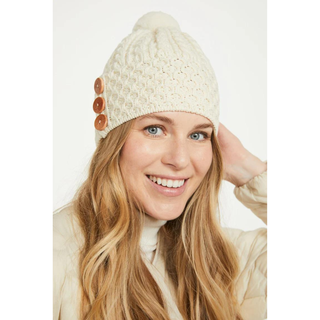 Ladies Aran Bauble Natural Hat