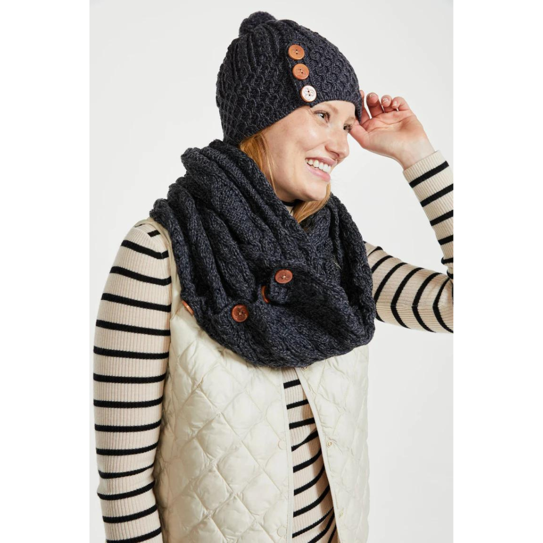 Ladies Aran Bauble Grey Hat