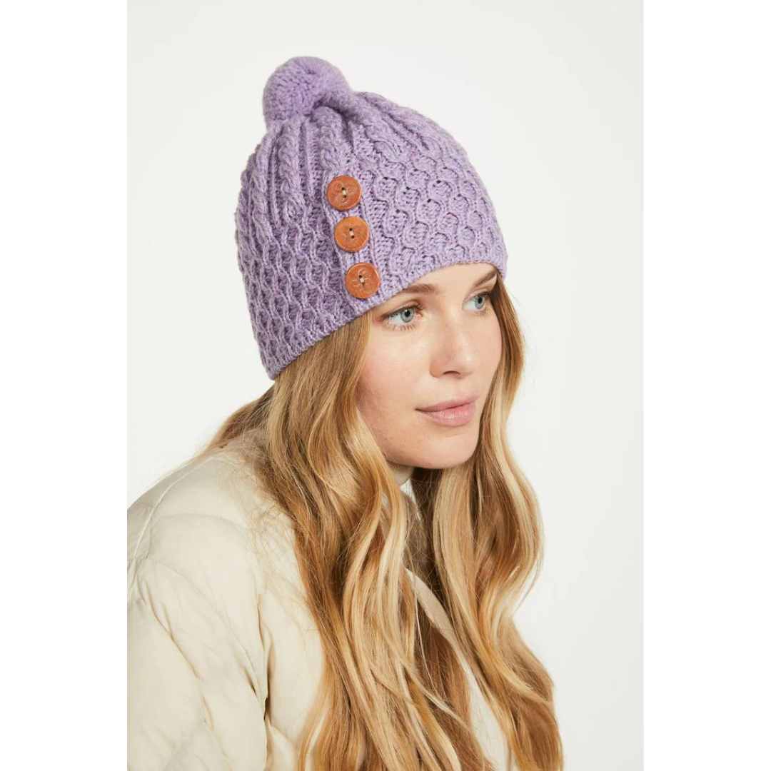 Ladies Aran Bauble Lilac Hat