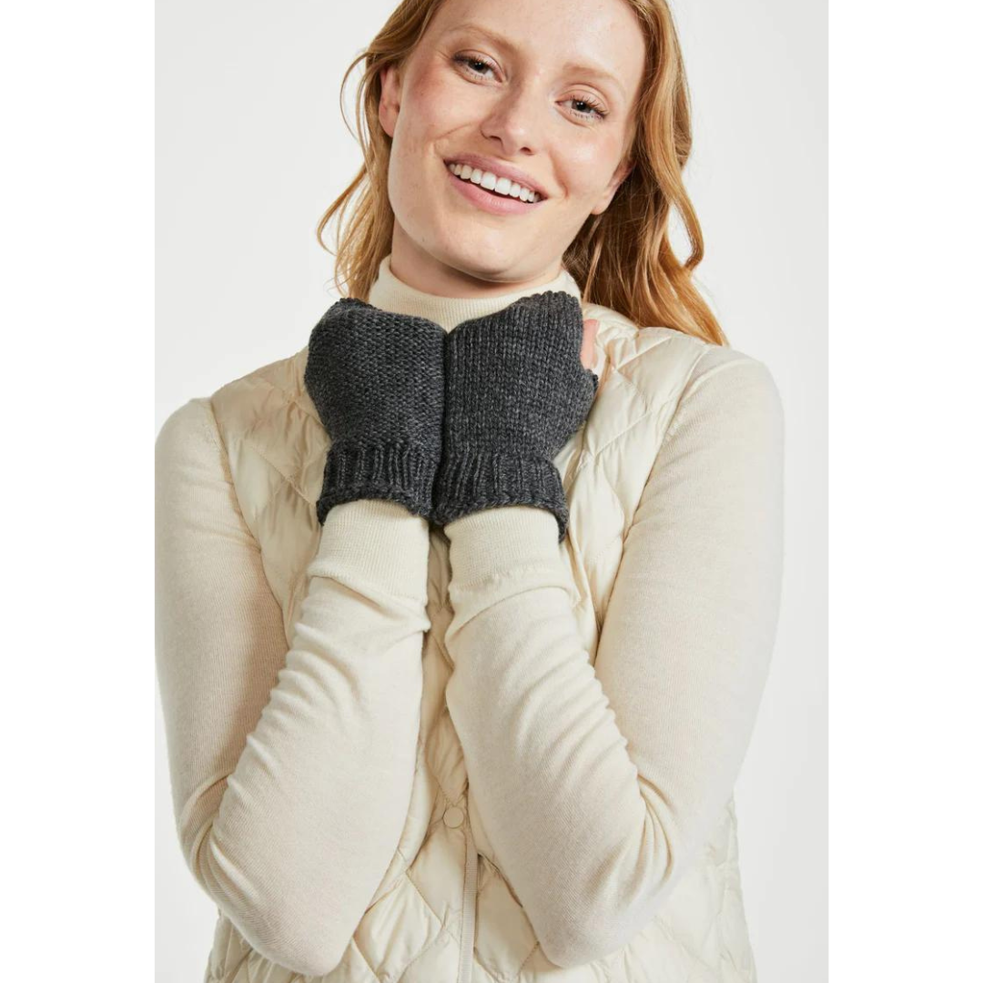 Ladies Nepped Wool Charcoal Fingerless Mittens