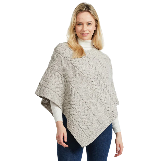 Ladies Aran Triangular Oatmeal Poncho