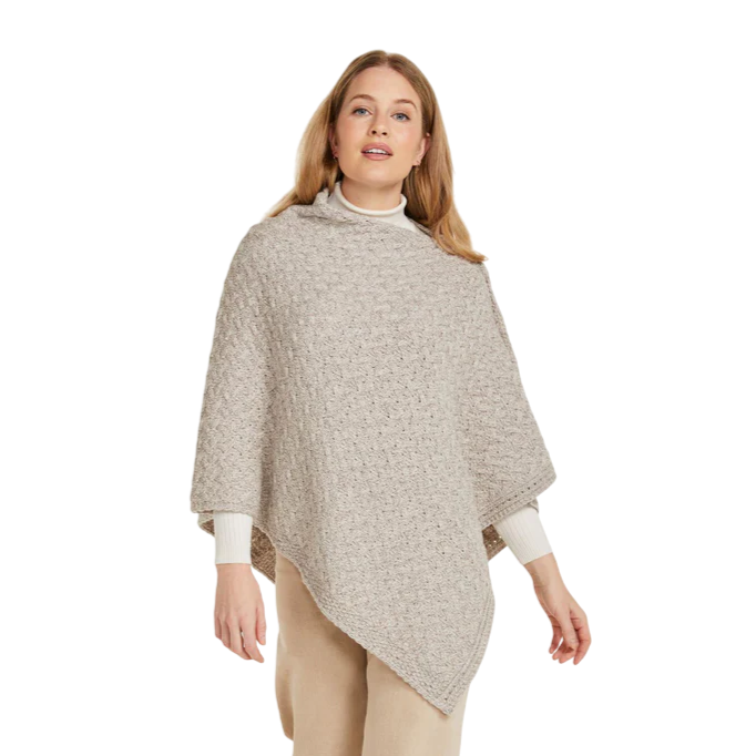 Ladies Aran Super Soft Merino Oatmeal Poncho