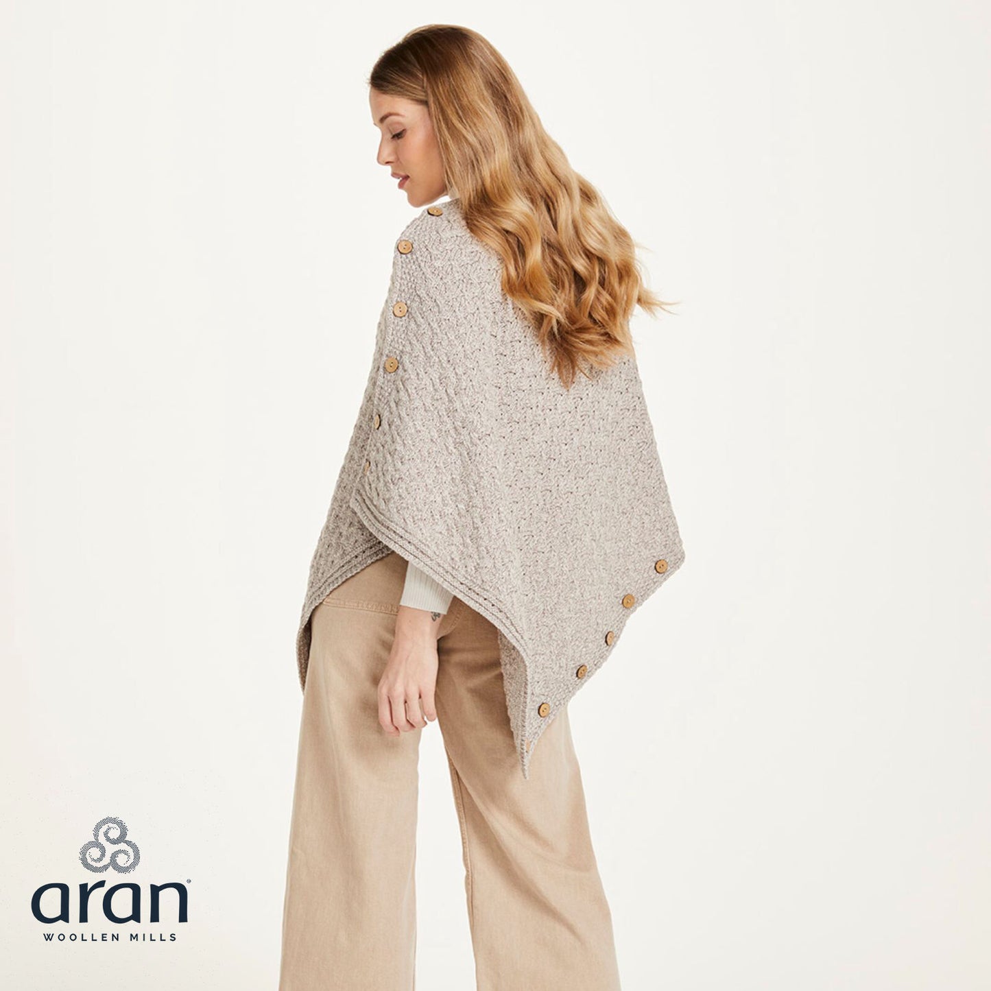 Ladies Aran Super Soft Merino Oatmeal Poncho