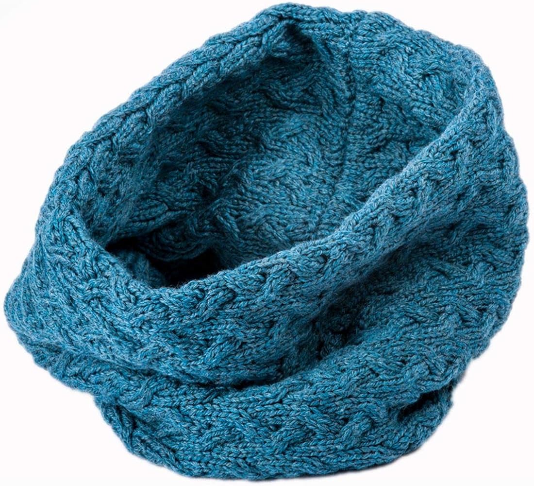 Unisex Merino Wool Infinity Cabled Sea Blue Snood