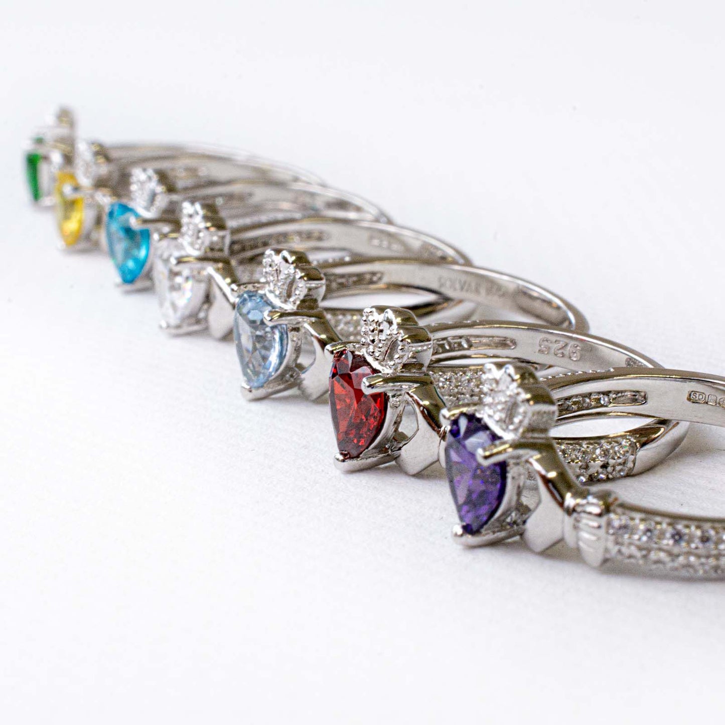 Platinum Plated Claddagh Birthstone Ring March