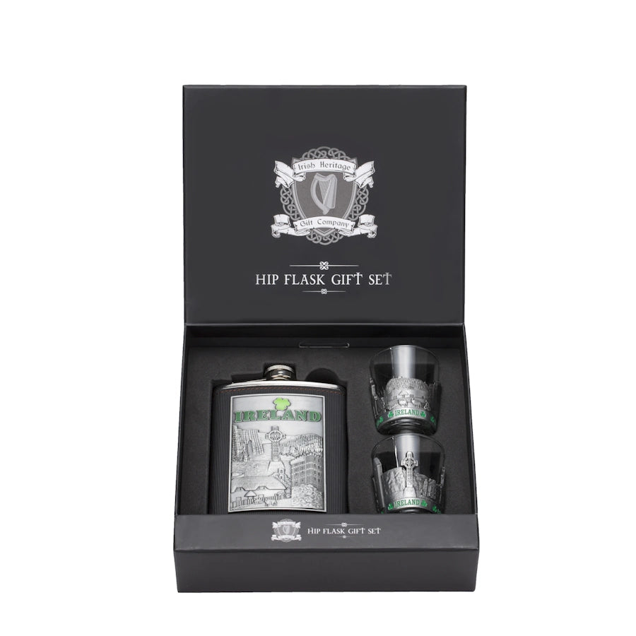 Ireland Stainless Steel Hip Flask Gift Set