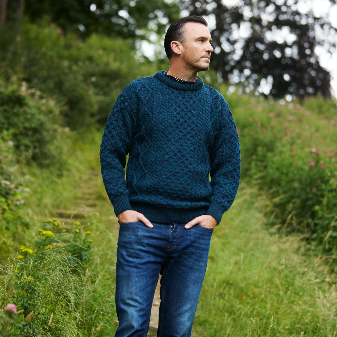 Men's Aran Crew Neck Blackwatch Jumper