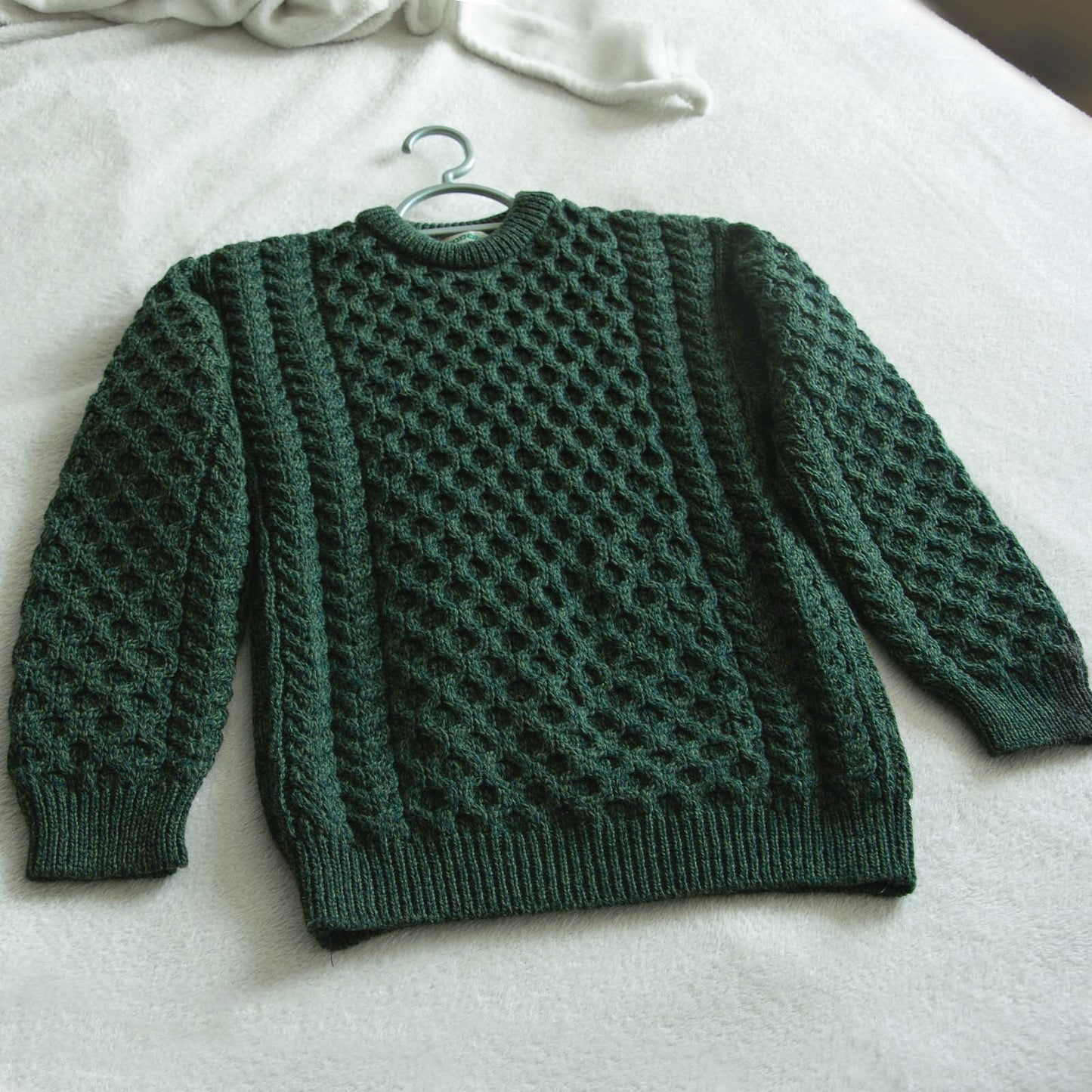 Men's Merino Wool Aran Crew Neck Green Jumper