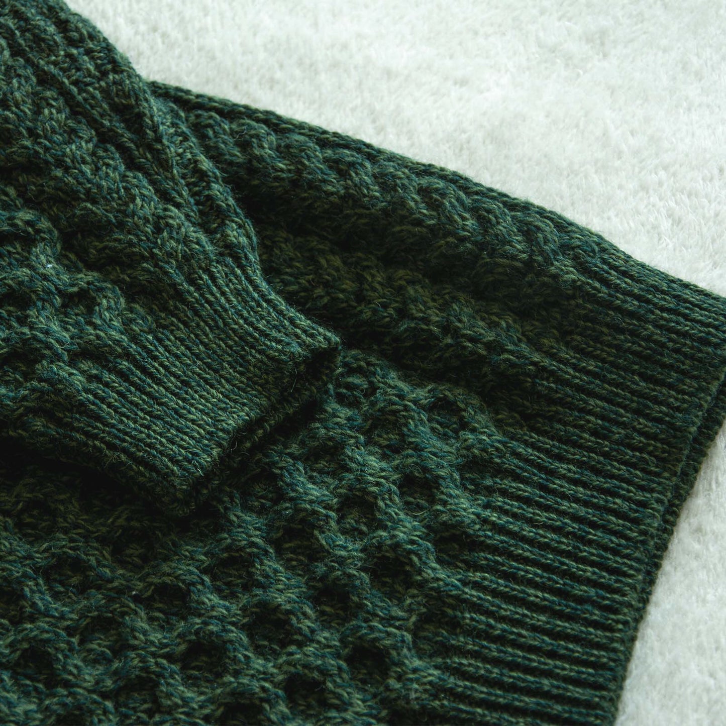Men's Merino Wool Aran Crew Neck Green Jumper