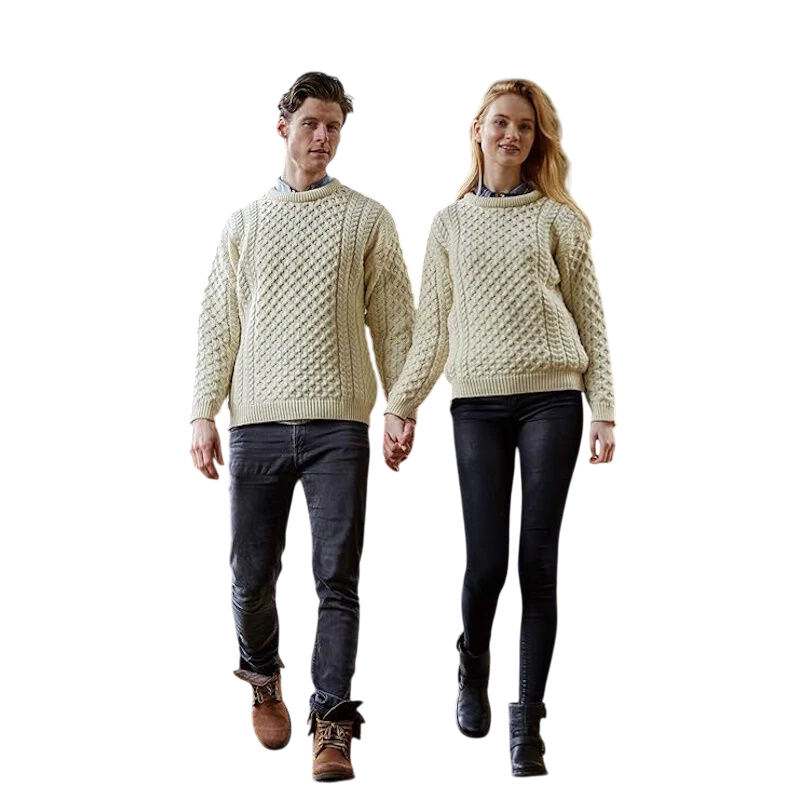 Unisex Irish Cable Knitted Crew Neck Natural Jumper