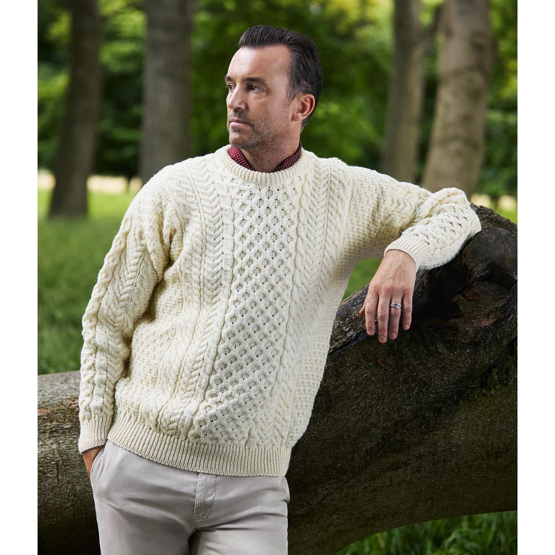 Unisex Irish Cable Knitted Crew Neck Natural Jumper