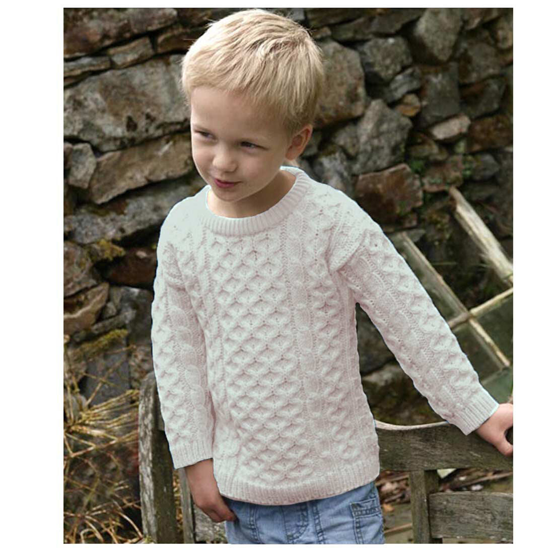 Kid's Traditional Aran Crew Neck Natural Jumper