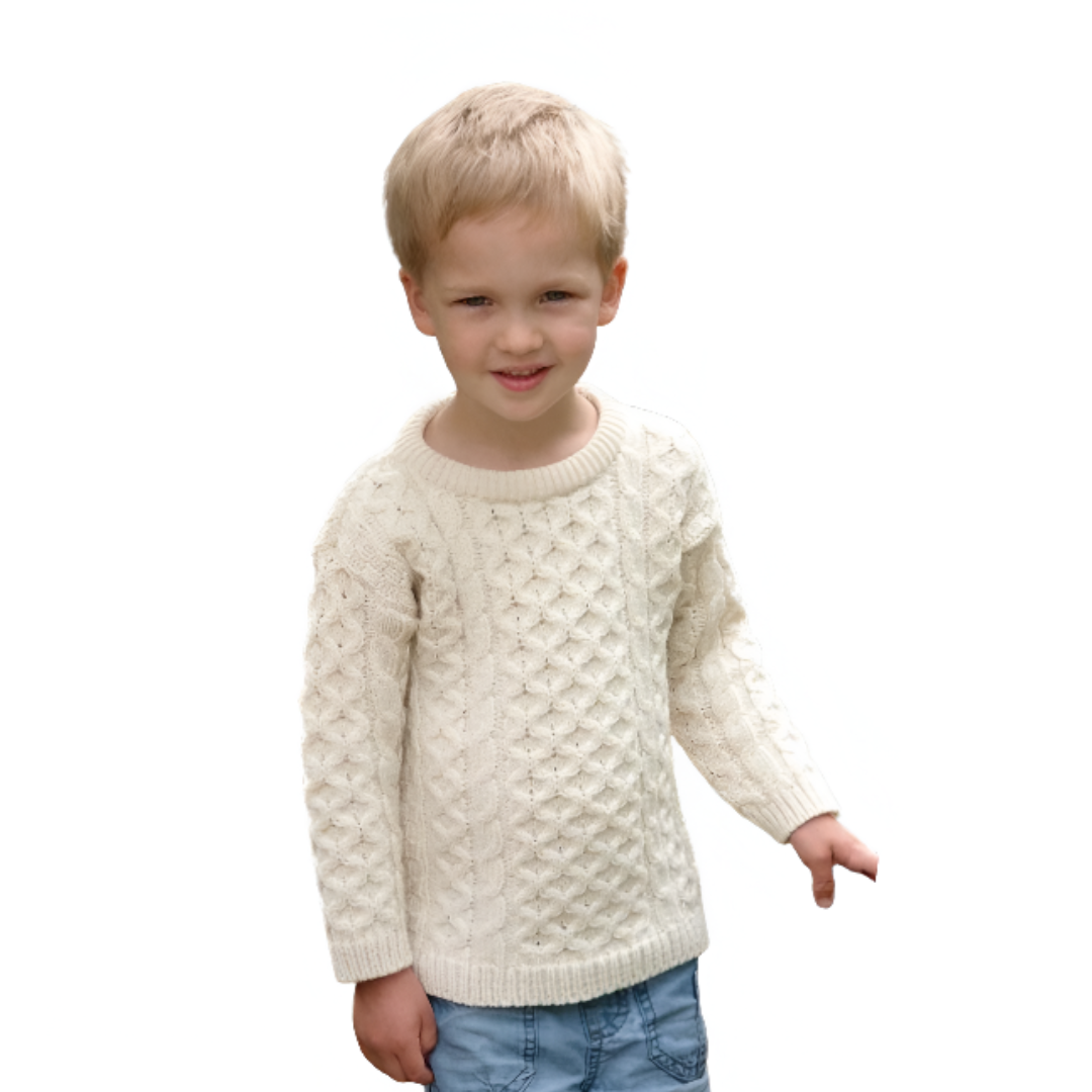 Kid's Traditional Aran Crew Neck Natural Jumper