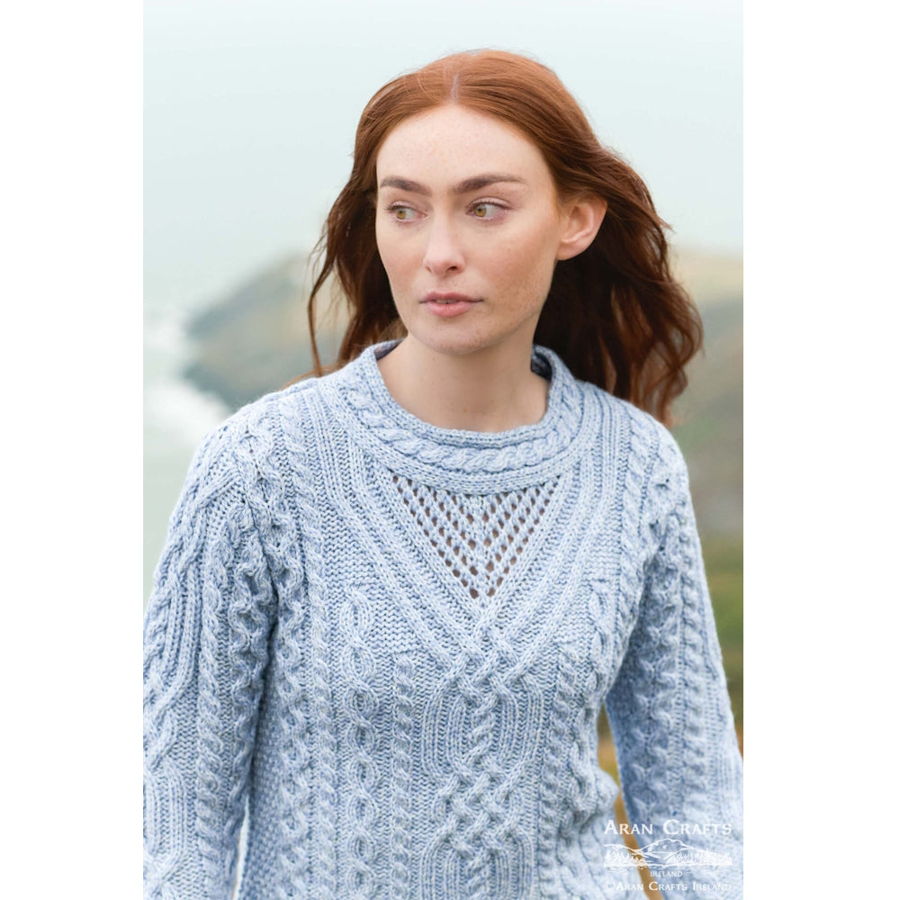 Women's Streedagh Scallop Lace Stitch Ice Marl Aran Sweater