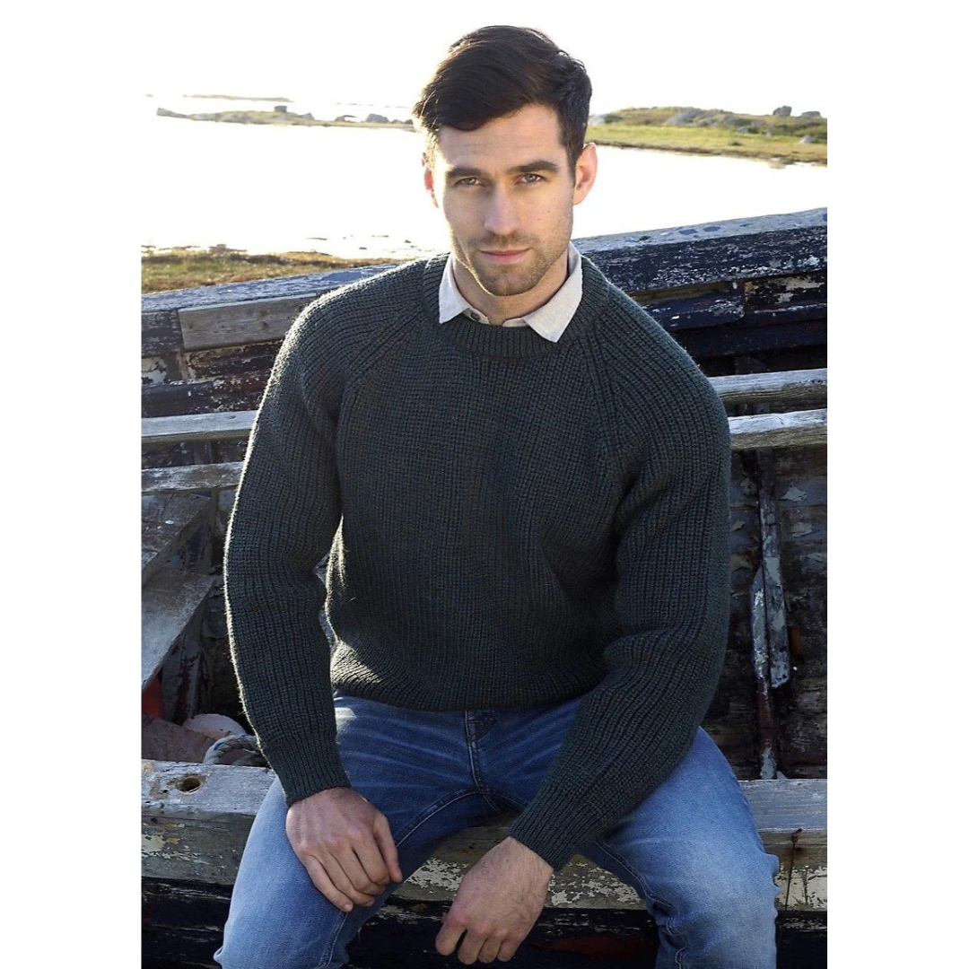 Men's Fisherman Ribbed Aran Charcoal Jumper