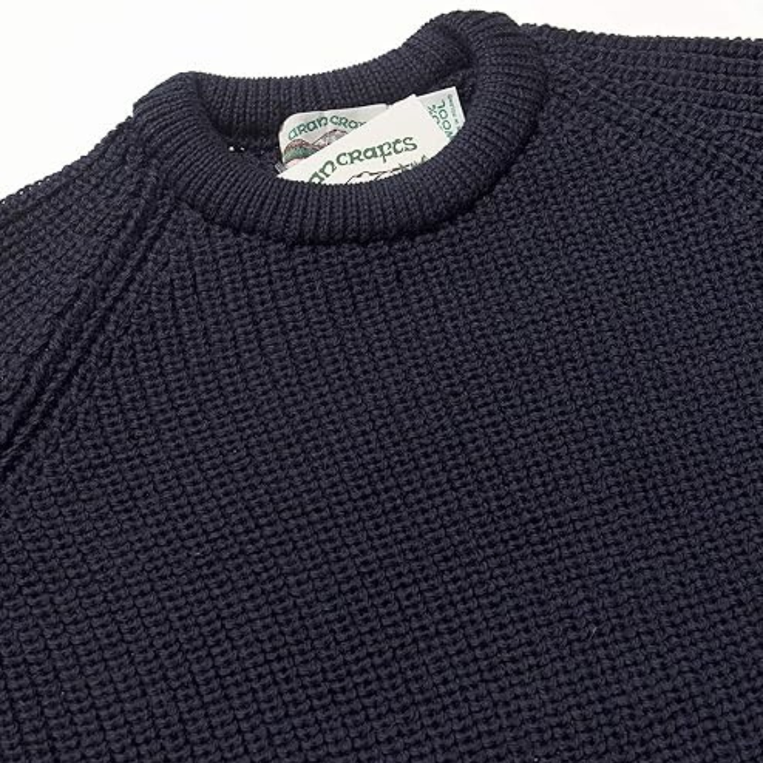 Men's Fisherman Ribbed Aran Navy Jumper