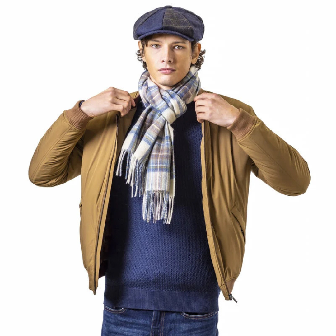 Celtic Irish Wool Scarf With Blue Grey & Cream