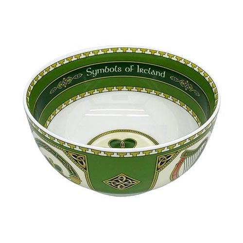 Inside view of Symbols of Ireland bowl showing green interior and Celtic border along the rim.