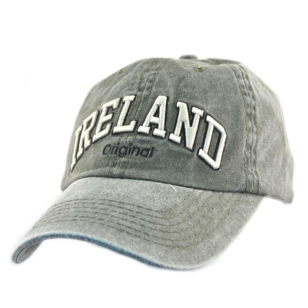 Green Baseball Cap With White Ireland Text Design With Adjustable Strap
