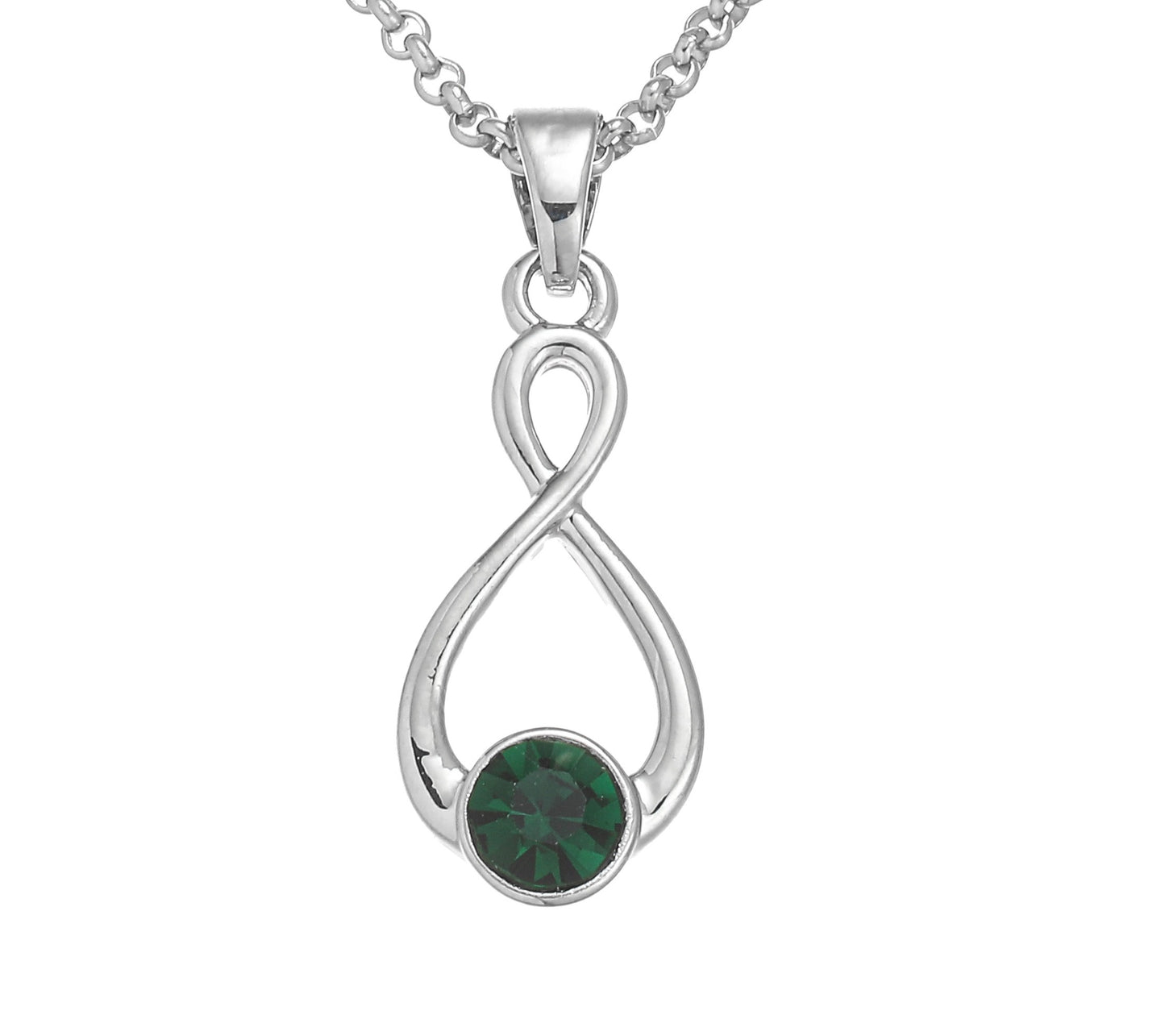 Silver Plated Tear Drop Green Stone Pendant