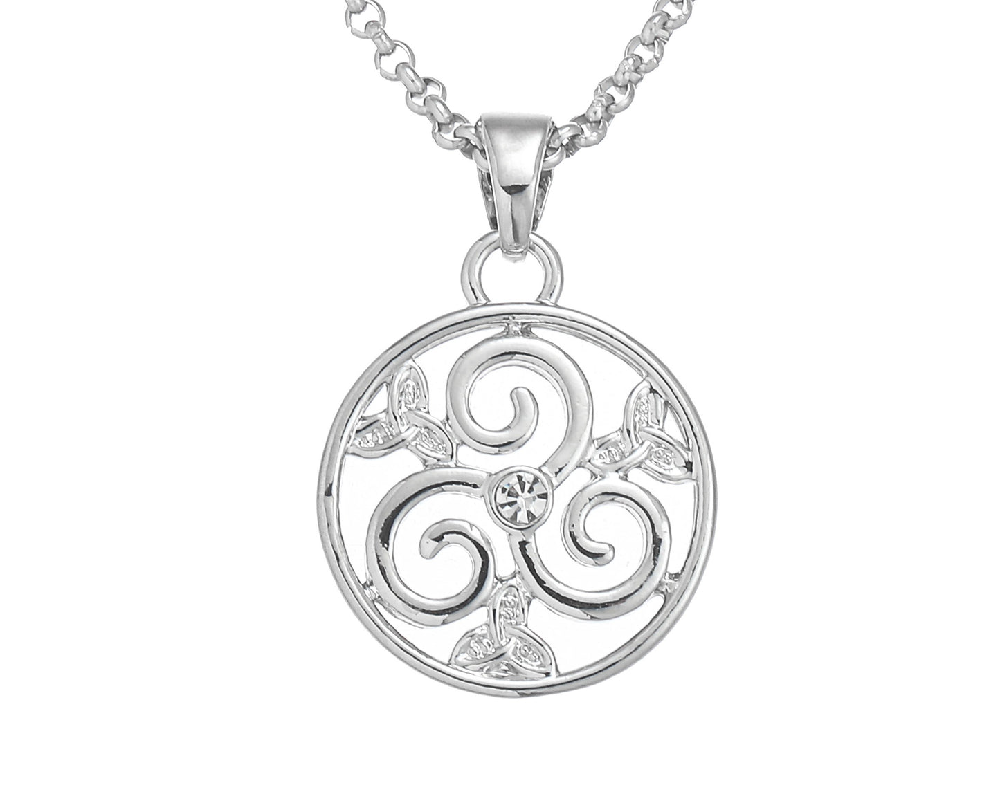 Triskele and Trinity Design Clear Stone Pendant