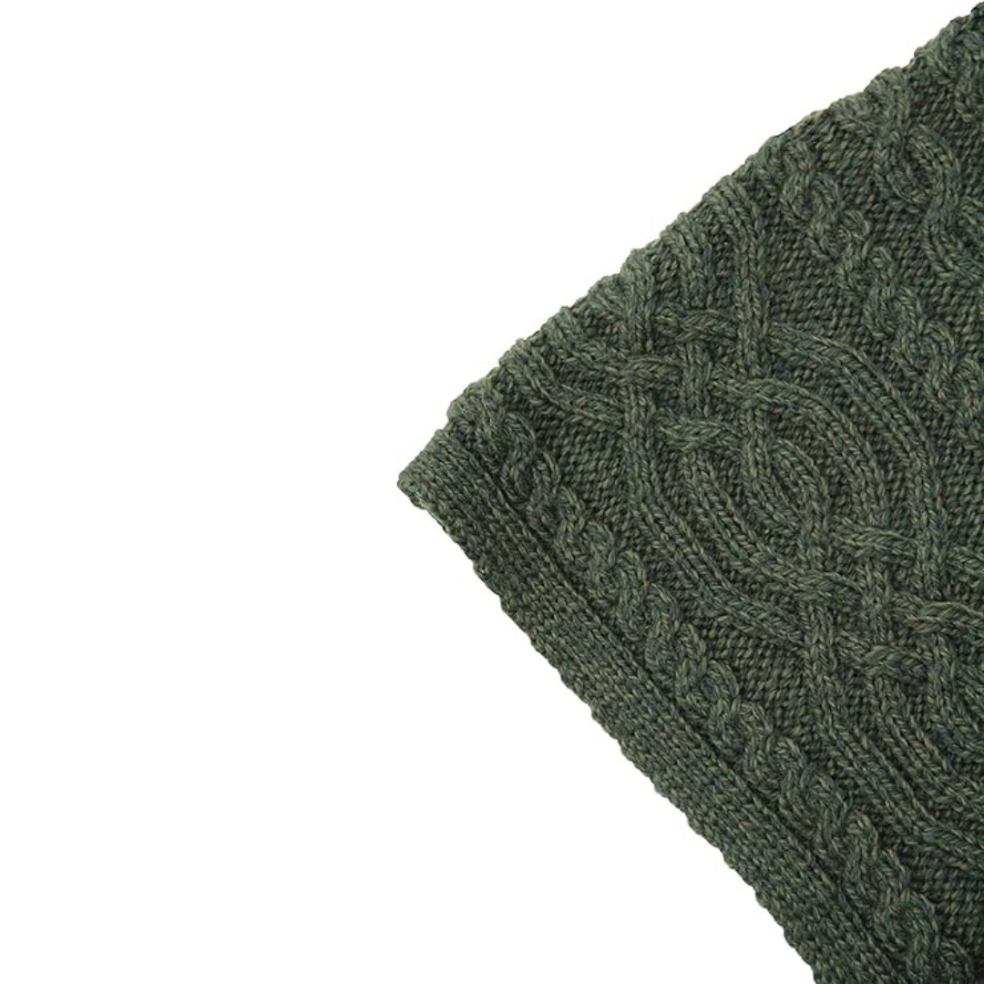 Ladies Traditional Buttoned Cowl Neck Green Poncho