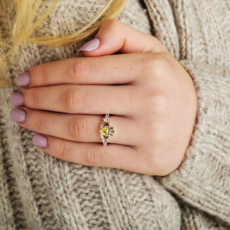 Platinum Plated Claddagh August Birthstone Ring
