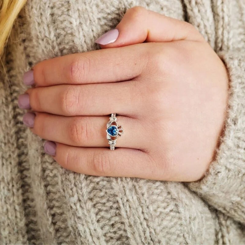 Platinum Plated Claddagh December Birthstone Ring