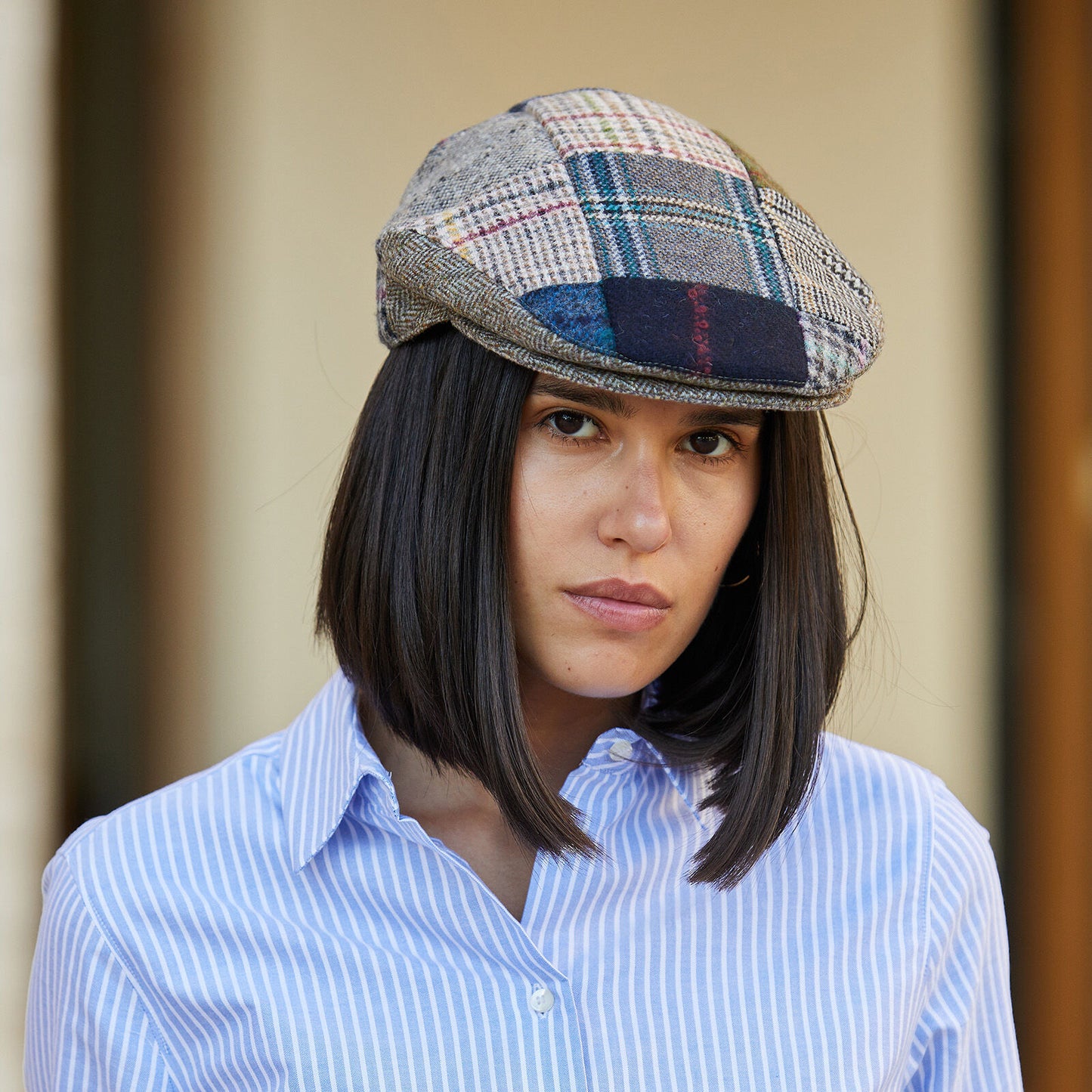 Peaky Style Patch Detail Tweed Flat Cap