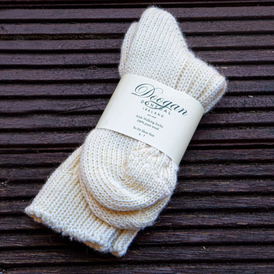 Doogan Donegal 100% Pure Wool Irish Walking Socks Natural