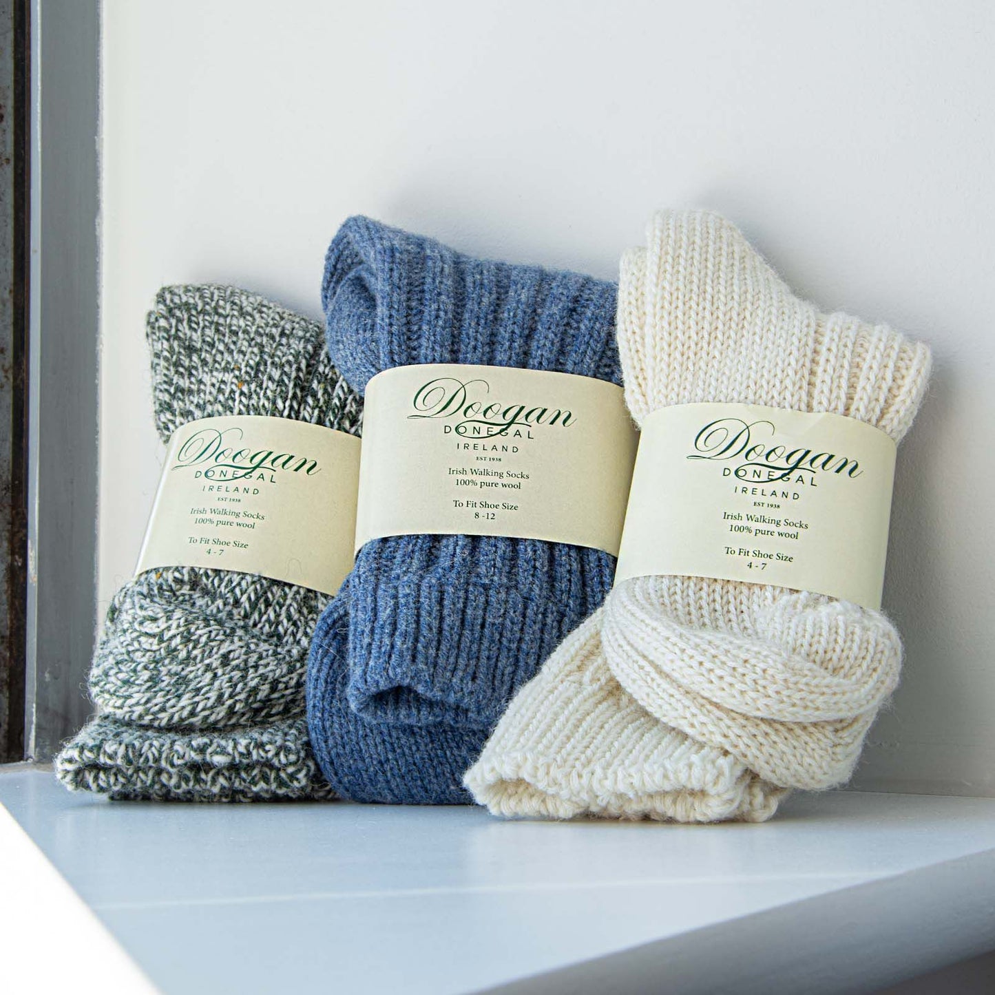 Doogan Donegal 100% Pure Wool Irish Walking Socks Denim